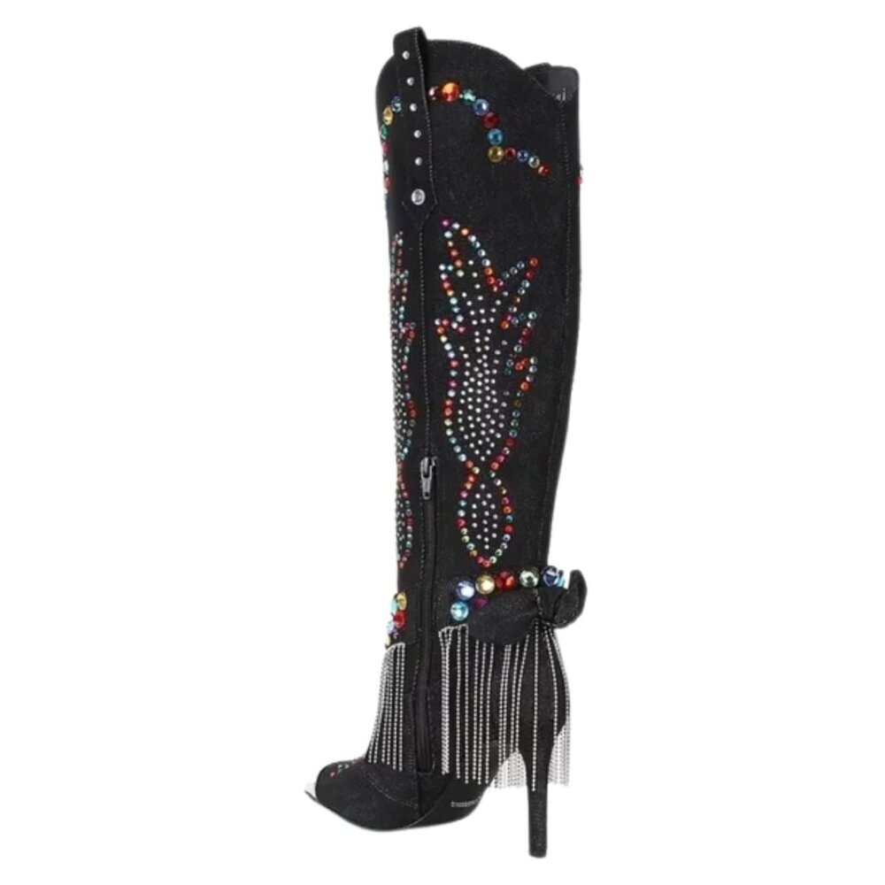 NEW Gianni Bini Kaitrin Rainbow Rhinestone Fringe Over the Knee Tall Boots - Picture 4 of 5